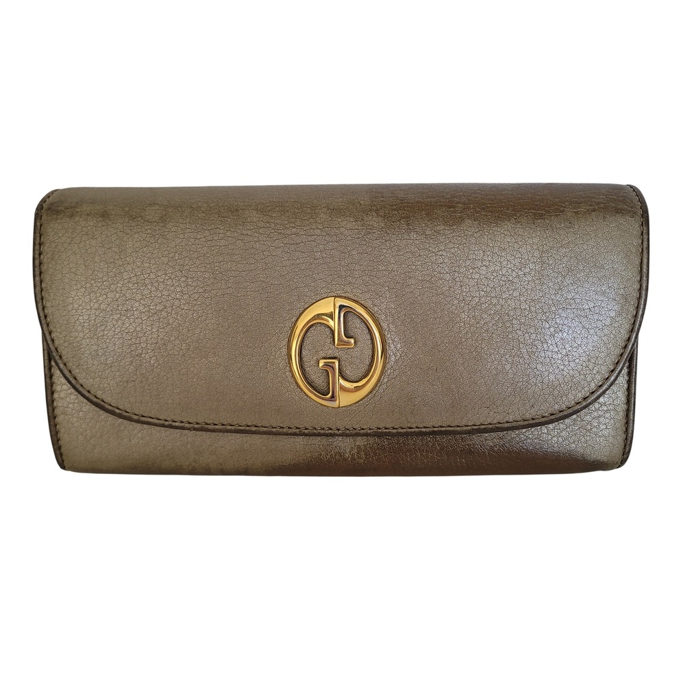 Gucci Vintage Interlocking G Continental Wallet Metallic Bronze Leather Long
